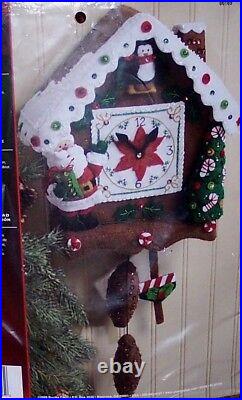 Bucilla SANTA CUCKOO CLOCK Felt Christmas Wall Hanging Kit OOP Factory Direct