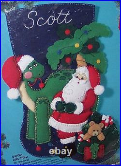 Bucilla SANTA & DINO Felt Christmas Stocking Kit RARE Dinosaur Sterilized 18
