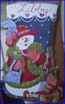 Bucilla SHOPPING SPREE Felt Christmas Stocking Kit Girl Lady Red Hat New 18RARE