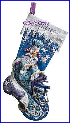 Bucilla Snow Queen 18 Felt Christmas Stocking Kit #86109 Sleigh, Blue & White
