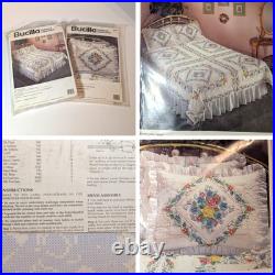 Bucilla Stamped Cross Stitch Quilt & Pillow Shams Kit, Potpourri Cottagecore VTG