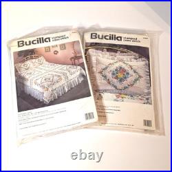 Bucilla Stamped Cross Stitch Quilt & Pillow Shams Kit, Potpourri Cottagecore VTG