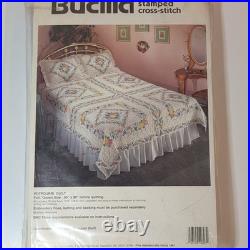 Bucilla Stamped Cross Stitch Quilt & Pillow Shams Kit, Potpourri Cottagecore VTG