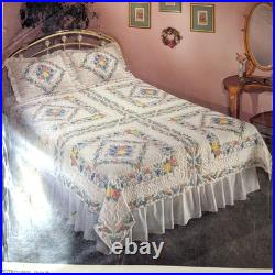Bucilla Stamped Cross Stitch Quilt & Pillow Shams Kit, Potpourri Cottagecore VTG