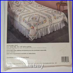 Bucilla Stamped Cross Stitch Quilt & Pillow Shams Kit, Potpourri Cottagecore VTG