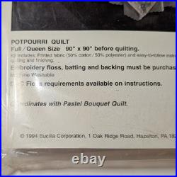 Bucilla Stamped Cross Stitch Quilt & Pillow Shams Kit, Potpourri Cottagecore VTG