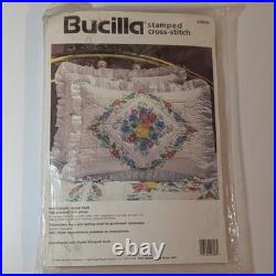 Bucilla Stamped Cross Stitch Quilt & Pillow Shams Kit, Potpourri Cottagecore VTG