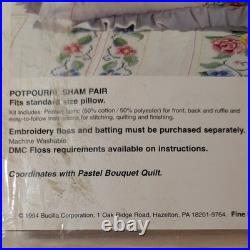 Bucilla Stamped Cross Stitch Quilt & Pillow Shams Kit, Potpourri Cottagecore VTG