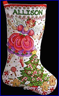 Bucilla Sugar Plum Fairy 18 Christmas Stocking Counted Cross Stitch Kit #86412