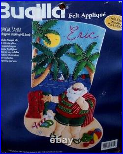 Bucilla TROPICAL SANTA Felt Christmas Stocking Kit Vintage Beach Sterilized 18