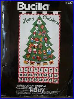 Bucilla Trim a Tree Advent Calendar Christmas Jeweled Sequin Kit 48799 Open 1981
