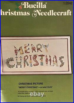 Bucilla Vintage Merry Christmas Sampler Stamped Cross Stitch Kit Santa 2848