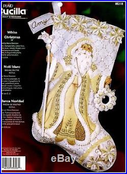 Bucilla WHITE CHRISTMAS Stocking KIT Santa Jeweled Felt 85318 Gold & Cream 2006