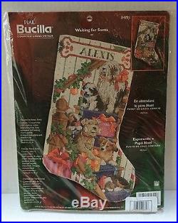 Bucilla Waiting For Santa Puppies Dogs Cross Stitch Stocking Kit Christmas 84791