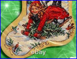 Bucilla Winter Fun Sledding Christmas Girl Snow Cross Stitch Stocking Kit 84287