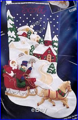 Bucilla Winter Twilight Sleigh Horse Church Christmas Felt Stocking Kit 83389