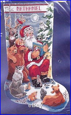 Bucilla Woodland Storytime Santa Deer Wolf Bear Needlepoint Stocking Kit 60759