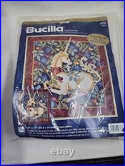 Bucilla cross stitch Needlepoint kit 4776 Unicorn 14x14 Gold Plated Needle