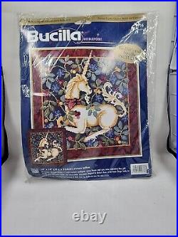 Bucilla cross stitch Needlepoint kit 4776 Unicorn 14x14 Gold Plated Needle