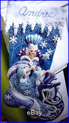 BucillaFROZEN SNOW QUEEN Felt Christmas Stocking Kit Fairy Princess Blue White