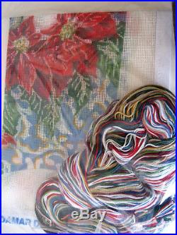 Candamar Christmas Needlepoint Stocking Craft Kit, CHICKADEES & POINSETTIAS, 30816