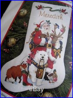 Christmas Bucilla Crewel Stitchery Stocking KIT, WILDLIFE SANTA, 8091, Himsworth, 18