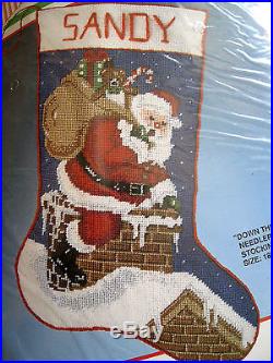 Christmas Bucilla Holiday Needlepoint Stocking Kit, DOWN THE CHIMNEY, 60690,18