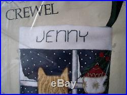 Christmas Candamar Crewel Stitchery Stocking KIT, CAT IN WINDOW, 40207, Size 17