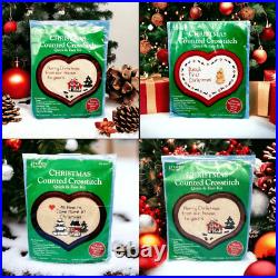 Christmas Counted Cross Stitch Kits Bundle of 4 from 1988 Vintage Hobby Kraft