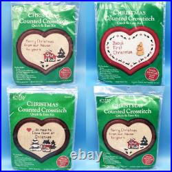Christmas Counted Cross Stitch Kits Bundle of 4 from 1988 Vintage Hobby Kraft