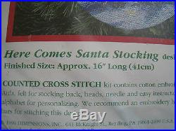 Christmas Dimensions Counted Cross Holiday Stocking Kit, HERE COMES SANTA, 8492,16