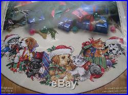 Christmas Dimensions Counted Cross Tree Skirt KIT, FRISKY FRIENDS, Dog, Cat, 8743,45