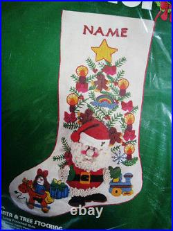 Christmas Dimensions Crewel Stitchery Embroidery STOCKING KIT, SANTA & TREE, 8006