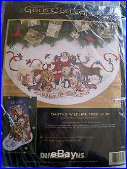 Christmas Dimensions GOLD Counted Tree Skirt KIT, SANTA'S WILDLIFE, Race, 45, #8565