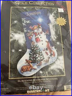 Christmas Dimensions Gold Collection Snowman Stocking Cross Stitch Kit Needle
