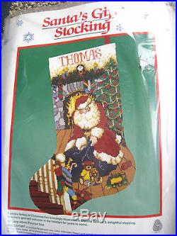 Christmas Dimensions Holiday Needlepoint Stocking Kit, SANTA'S GIFTS, Green, #9069