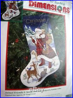 Christmas Dimensions Needlepoint Stocking Craft Kit, ANIMAL FRIENDS & SANTA, 9097