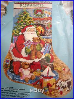 Christmas Holiday Bucilla Needlepoint Stocking Kit, SANTA'S VISIT, Gillum, 60702,18