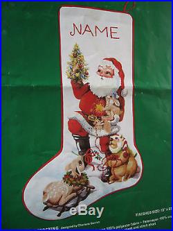 Christmas Needle Treasures Crewel Stitchery Stocking KIT, SANTA & FRIENDS, 800,23