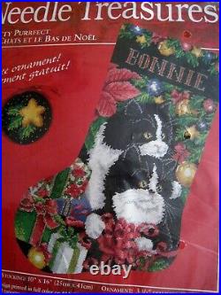 Christmas Needle Treasures Needlepoint Stocking Kit, PRETTY PURRFECT, Cat, 6899,16