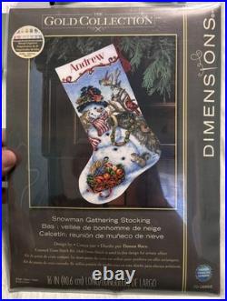 Christmas Stocking Counted Cross Stitch Kit Snowman Gathering Dimensions Gold