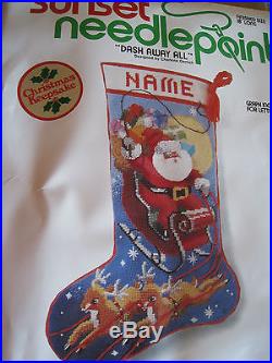 Christmas Sunset Needlepoint Holiday Stocking Kit, DASH AWAY ALL, Gerrish, 6021,18