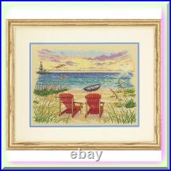 Coastal Serenity Cross Stitch Kit Beginner's Delight! 13x10 with 14 Cnt. Nat