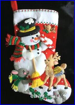Completed Bucilla SNOWMAN & ANIMAL FRIENDS #84951 Felt Christmas Stocking Kit