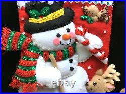 Completed Bucilla SNOWMAN & ANIMAL FRIENDS #84951 Felt Christmas Stocking Kit
