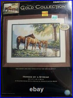Counted Cross Dimensions GOLD Picture KIT, HORSES BY A STREAM, Weirs, 35174, USA