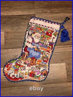 Counted Cross Stitch HANDMADE Christmas Stocking KOOLER DESIGN Santa Workshop