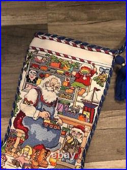 Counted Cross Stitch HANDMADE Christmas Stocking KOOLER DESIGN Santa Workshop