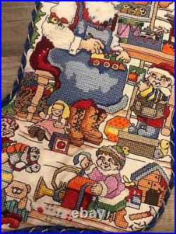 Counted Cross Stitch HANDMADE Christmas Stocking KOOLER DESIGN Santa Workshop