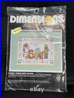 Counted Cross Stitch Kit 1986 Dimensions PLAYFUL TEDDIES BIRTH 12 x 9 Sealed